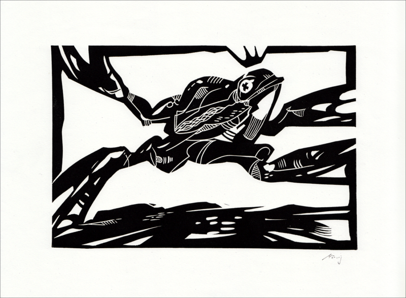 Fine Art Print "Frog prince". LInocut print.