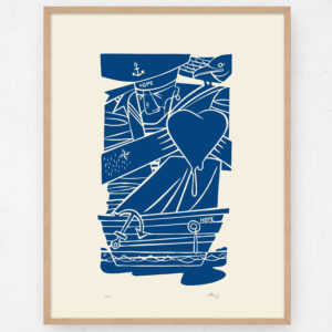 Sailor-Etsy-Wooden-Frame-2 "Hope". LInocut print. Framed