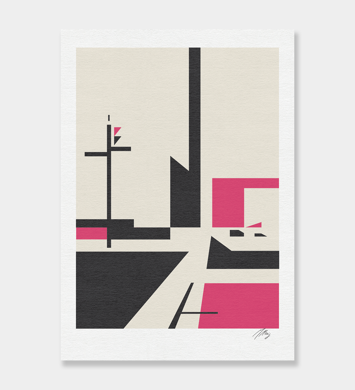 Print shows an abstract Illustration of a crossroad by Jochen Moenig