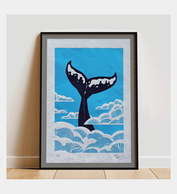 "Fluke". LInocut print. Framed
