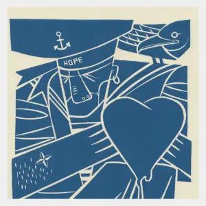 Hope-Detail shop "Hope". LInocut print. Detail