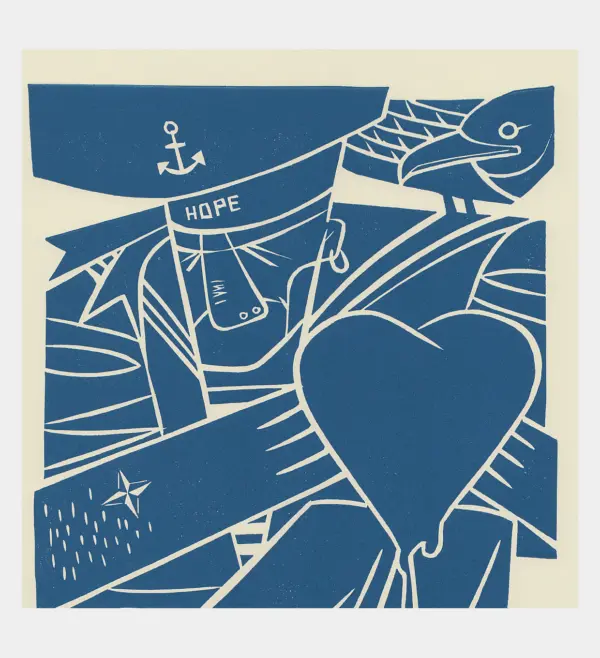 "Hope". LInocut print. Detail