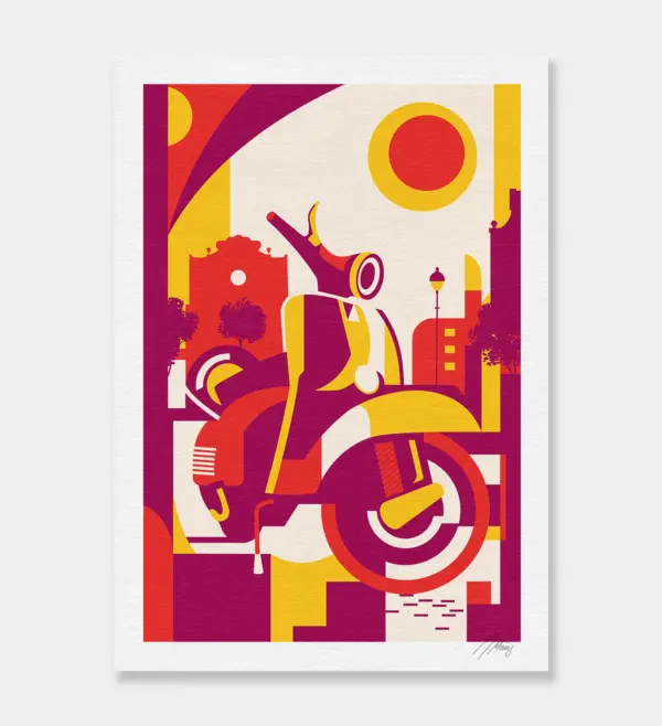 Print shows an abstract Illustration of a Scooter by Jochen Moenig