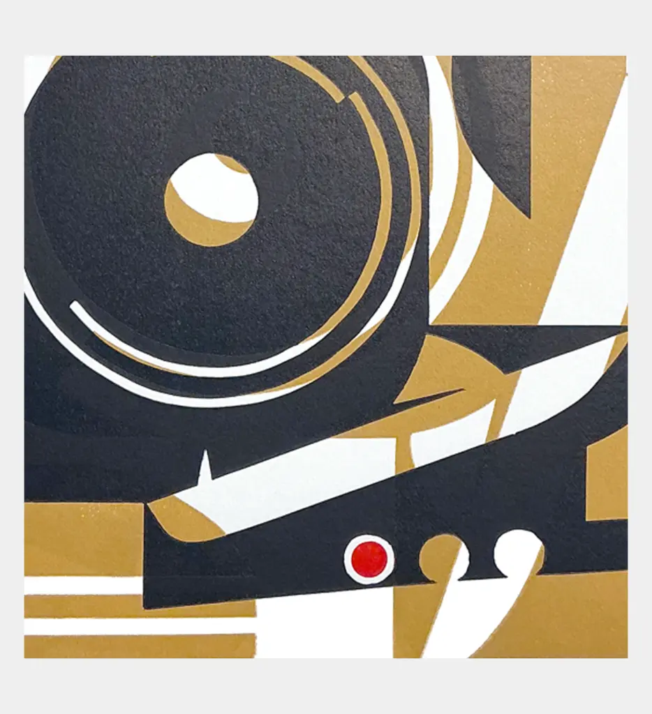 "Turntable". LInocut print. Detail
