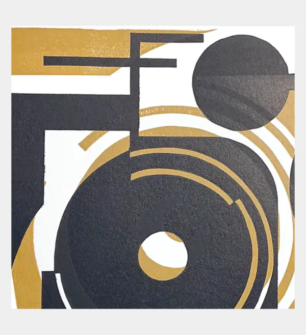 "Turntable". LInocut print. Detail