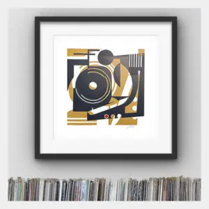 shop_turntable-5-Detail-600x658 Kopie Linocut Print "Turntable". Framed.